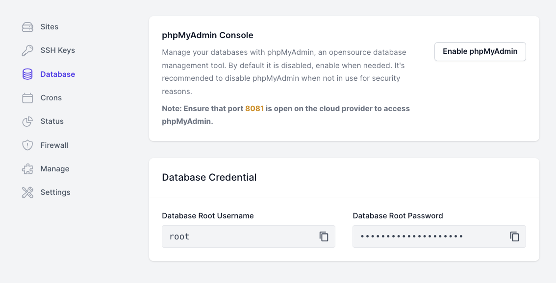Manage your database with phpMyAdmin