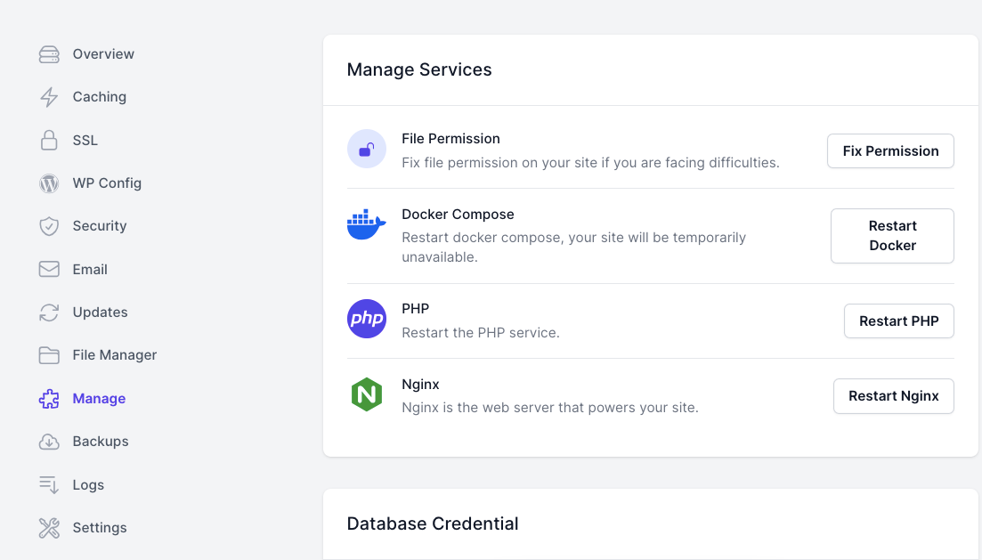 Manage available services and database