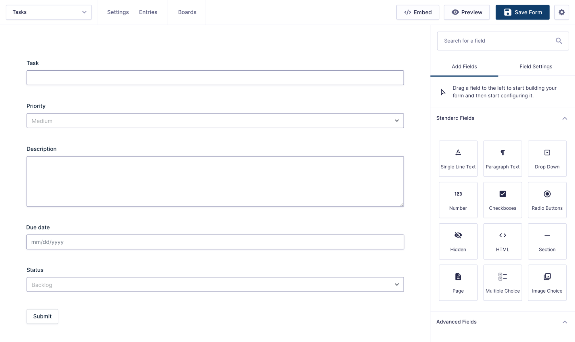 Create a form for adding tasks