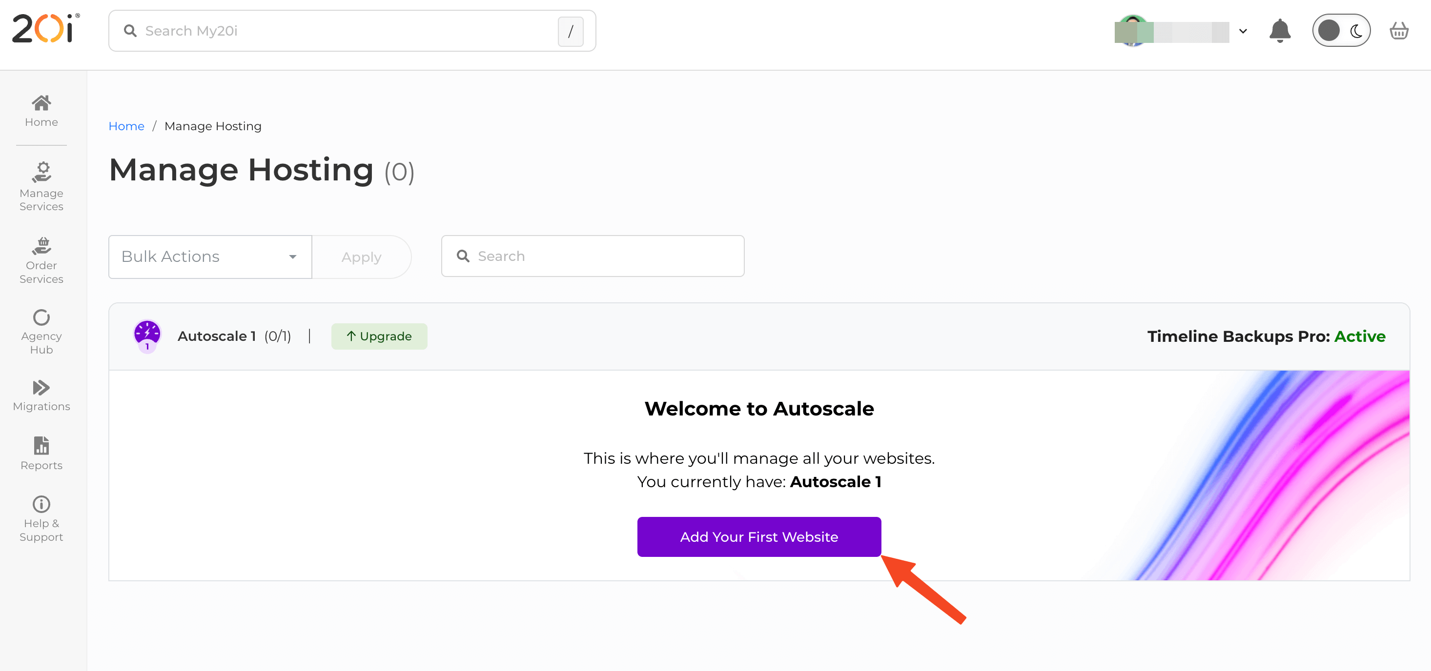 Add Your First Website - 20i Autoscale Review