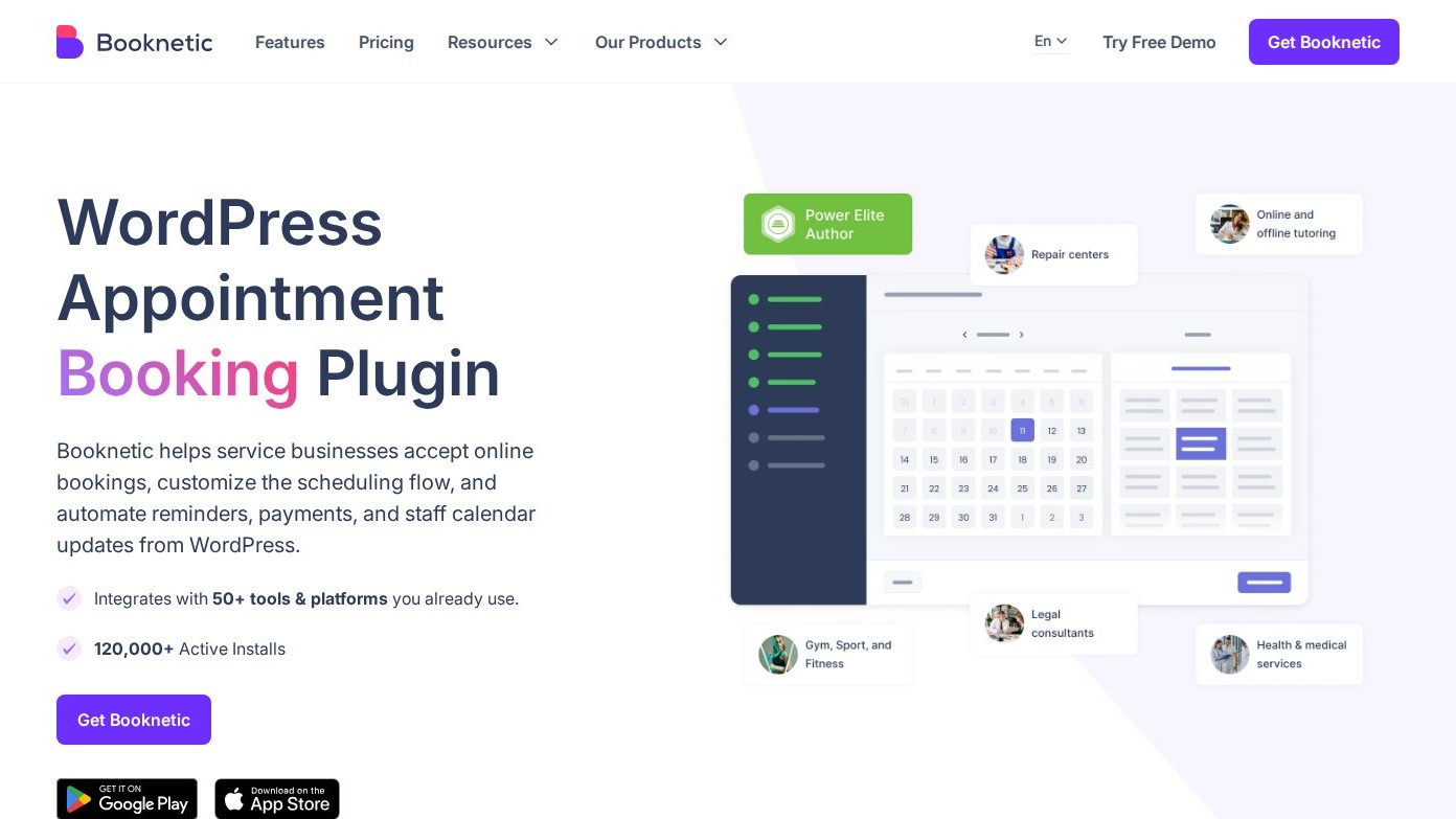 Booknetic homepage — WordPress appointment booking plugin