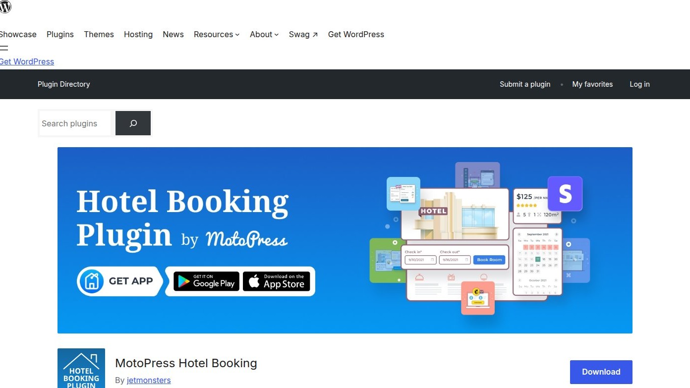 MotoPress Hotel Booking homepage — WordPress hotel and rental reservation plugin